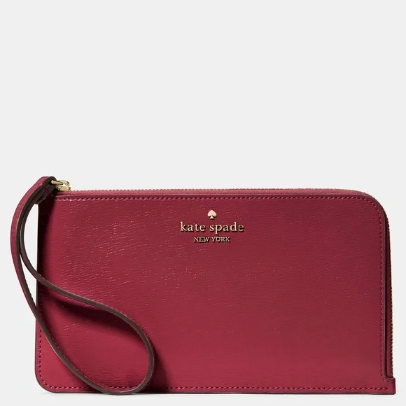 NWT Kate Spade Lucy Medium L-Zip Wristlet in Textured Patent Leather Red Jam - Picture 1 of 7